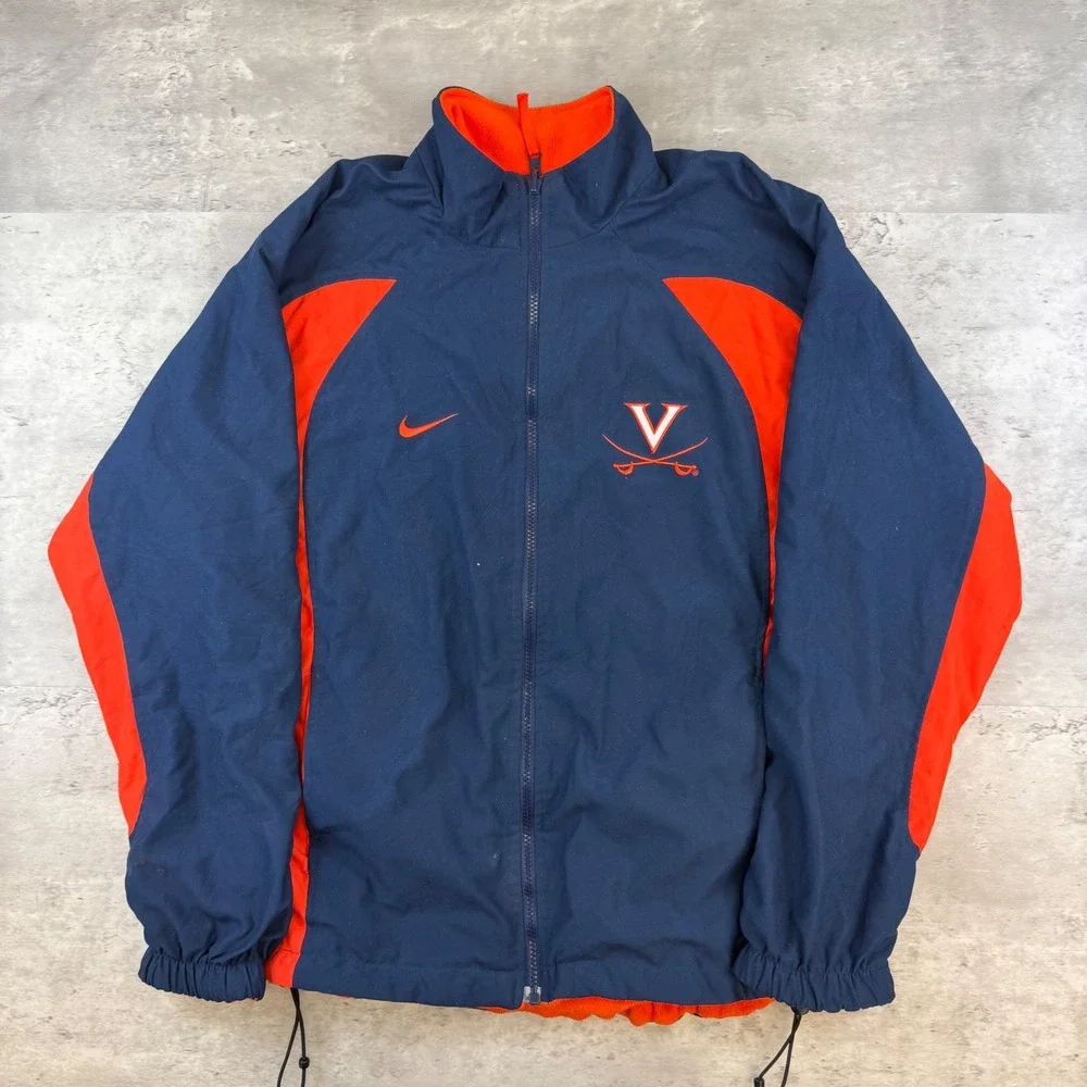 Nike Virginia Cavaliers UVA Windbreaker Jacket Navy Blue Orange Mens XL Full Zip
